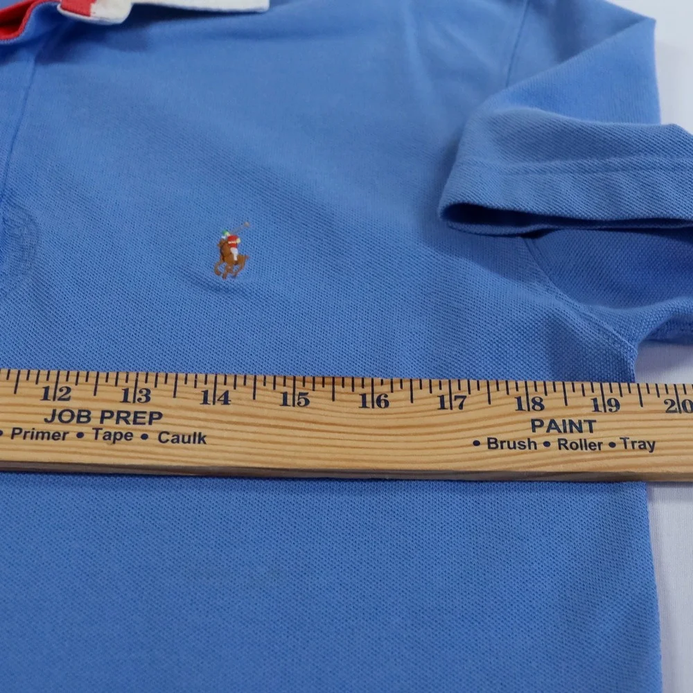 Polo Ralph Lauren Rugby Shirt‎ Mens M Blue White Twill Collar Flesh Pony Preppy